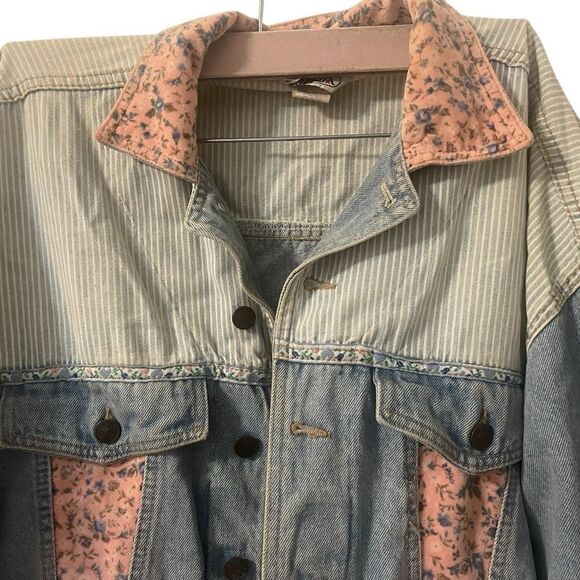 Vintage Zena Denim Jacket Floral Pink Women’s Size Large Made USA RARE - Picture 14 of 16